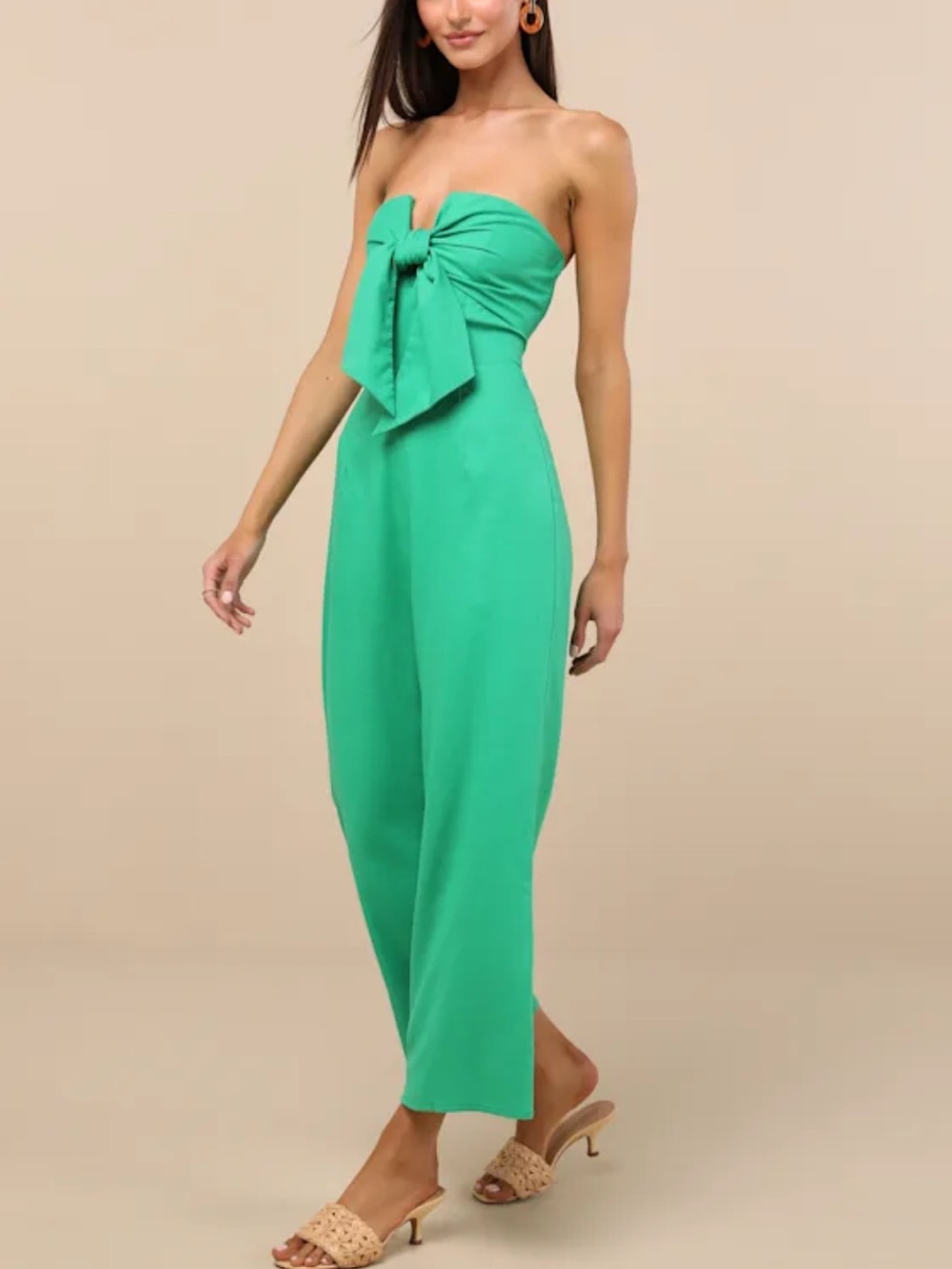 Lulus Sunshine Aura Green Tie-front Strapless Jumpsuit - Size M - Picture 6 of 9